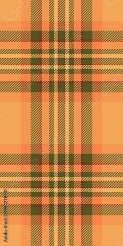 Shirt check texture fabric, bandanna tartan vector background. Yard pattern textile seamless plaid in orange and yellow colors.