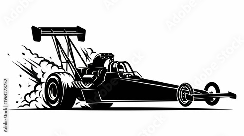Powerful Drag Racer Speeding Down Track Illustration, Emitting Smoke