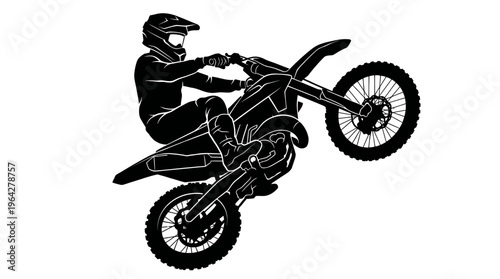 Dynamic Motocross Rider Performing a Thrilling Wheelie Stunt on Off-Road Bike Illustration