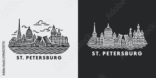 Saint Petersburg Russia Cityscape Line Art