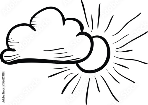 vector illustration of a sun sun and cloud icon hand draw,Hand drawn weather icons, cloud sun ,hand drawn illustration outline isolated on white background