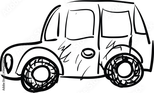  vector cartoon car icon hand draw ,  Vintage car hand drawn ink sketch