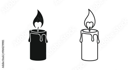 Black and white candles with melting wax and flame Vector