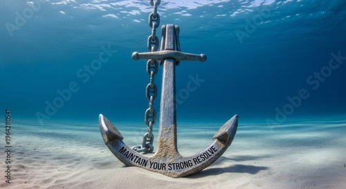 Heavy Metal Anchor Holds Firm in Sandy Seabed Underwater