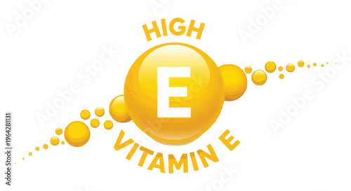 Dynamic vector graphic illustration emphasizing high vitamin E nutrition with vibrant yellow spheres and clear text.