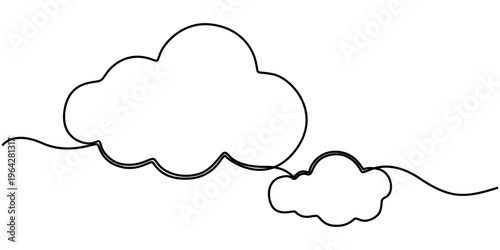 cloud continuous one line drawing, Minimalist cloud  continuous one line drawing isolated on white background, outline illustration. 
