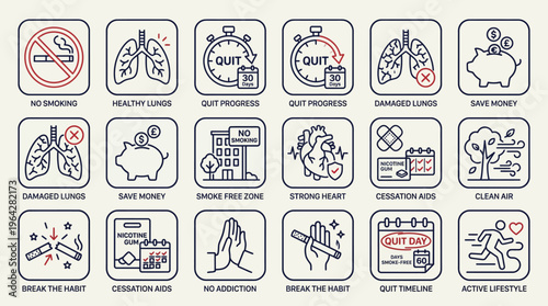 Quit smoking campaign promoting healthy lifestyle with no smoking signs