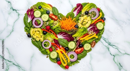 Healthy ingredients arranged in heart shape symbolizing wellness lifestyle.