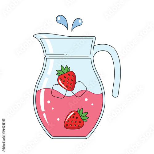 Refreshing Strawberry Juice Pitcher with Floating Strawberries and Water Droplets