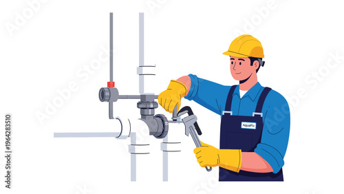 Precision Plumbing: A skilled professional, in protective gear, meticulously works on intricate pipe connections. Focused and dedicated, they ensure everything flows smoothly.