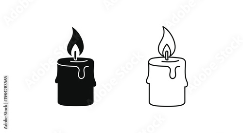 Black and white candles with flames burning Vector