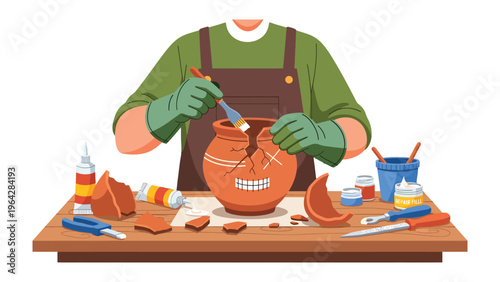 Restoration of the Past: A skilled artisan meticulously restores an ancient clay vessel. A testament to preservation and historical exploration.