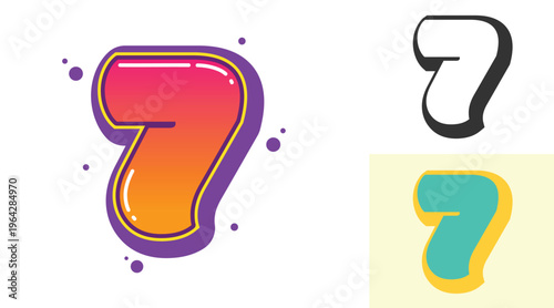 7 seven number design for festival or birthday party in graffiti style. Creative modern lettering for kids.