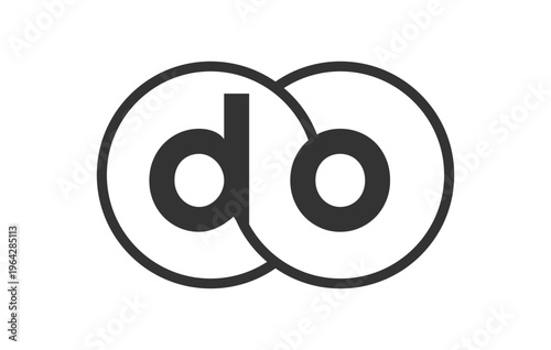 DO business company emblem with outline rounds and letters d o. Logo template of two merged circles for brand identity, logotype. Vector Infinity symbol