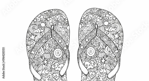 Intricately designed flip flops with floral patterns and straps on white background for summer fashion