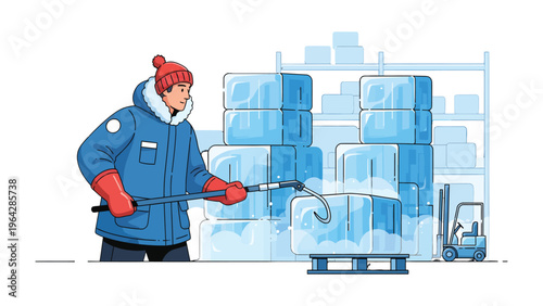 Chilling Work: A worker carefully manages frozen goods, ensuring their freshness in a climate-controlled warehouse.