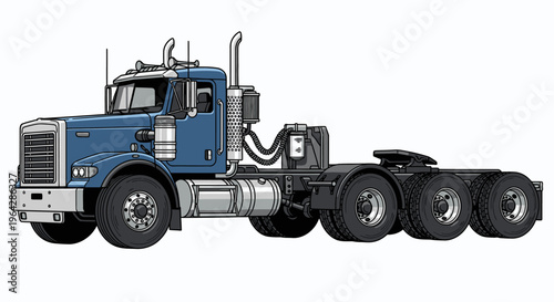Blue semi truck without trailer attached.