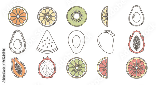 Variety of fruit slices and halves 3.