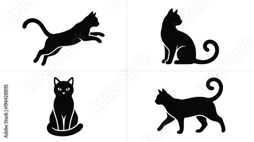 Black cat silhouettes in different poses and designs