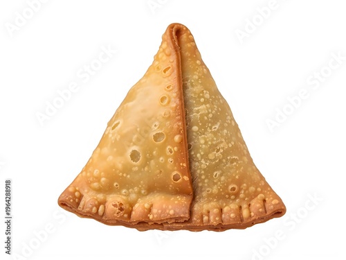 A close-up view of a single samosa on white background isolated on transparent background