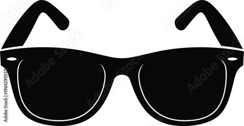 Black sunglasses icon, classic wayfarer flat vector illustration, fashion accessory design, sun protection symbol, stylish eyewear concept, simple minimal graphic