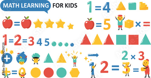 Math Learning for Kids Illustration with Numbers, Shapes, Counting Activities, and Fun Educational Elements for Early Childhood Teaching Design