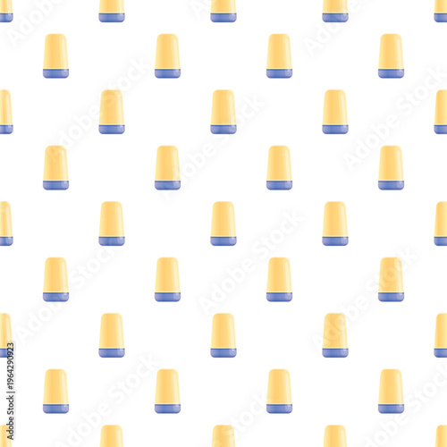 Yellow and blue earplugs forming a repetitive pattern on a white background