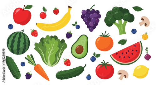 A colorful assortment of fresh fruits and vegetables arranged together