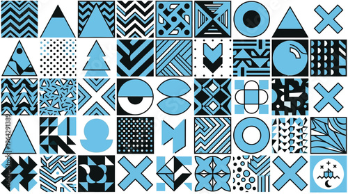 Memphis design elements in blue and black on white background vector graphic illustration