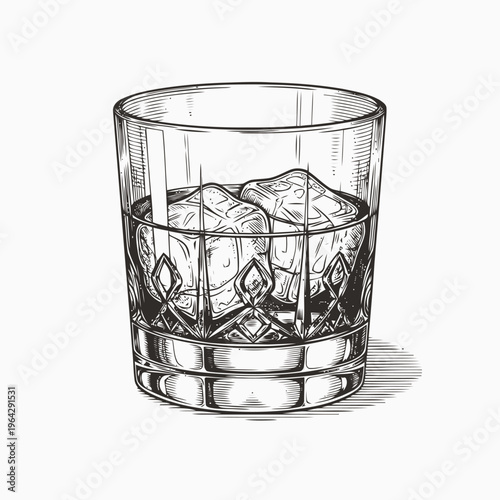 A hand-drawn illustration of a glass filled with ice cubes, perfect for beverage and cocktail themes
