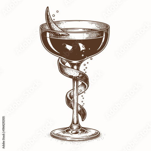 Elegant Hand-Drawn Cocktail Illustration with Garnish and Bubbles
