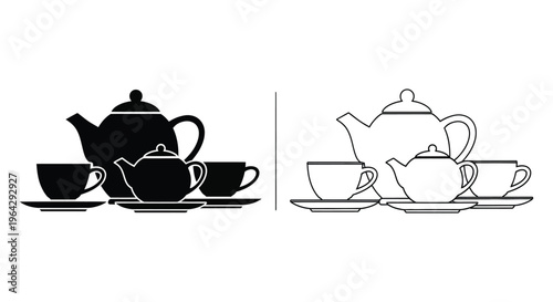 Tea time dual silhouette illustration Vector