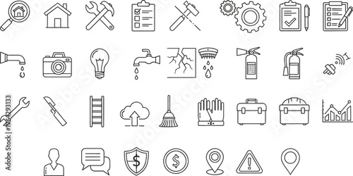 Collection of various line drawings and icons