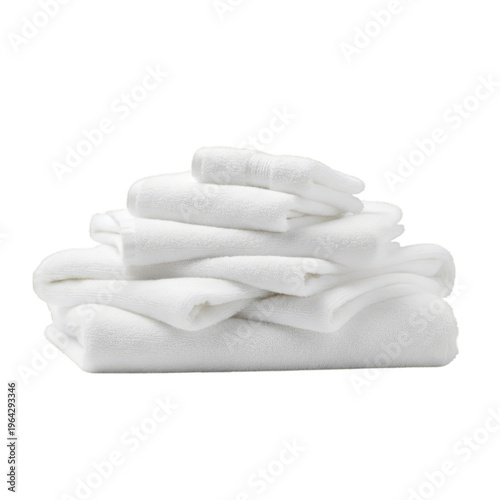 Stack of Soft Fluffy White Cotton Towels Isolated on Black Background, Luxury Spa and Hotel Bathroom Concept