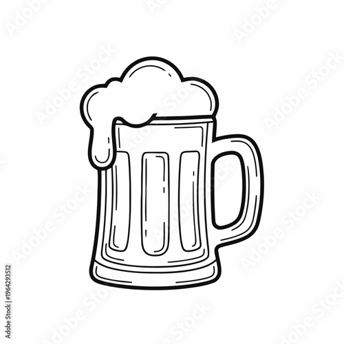 Hand-drawn illustration of a frothy beer mug, perfect for pub menus, brewery designs, or drink-themed graphics. A classic doodle art style for beverage and party concepts and celebration icons