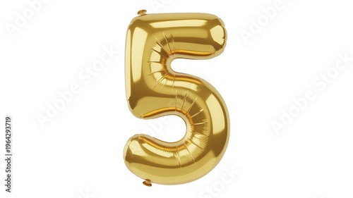 Golden number 5 balloon, shiny gold inflatable digit, party decoration, celebration accessory