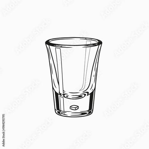 Simple hand-drawn illustration of a clear shot glass, perfect for beverage or bar-related designs