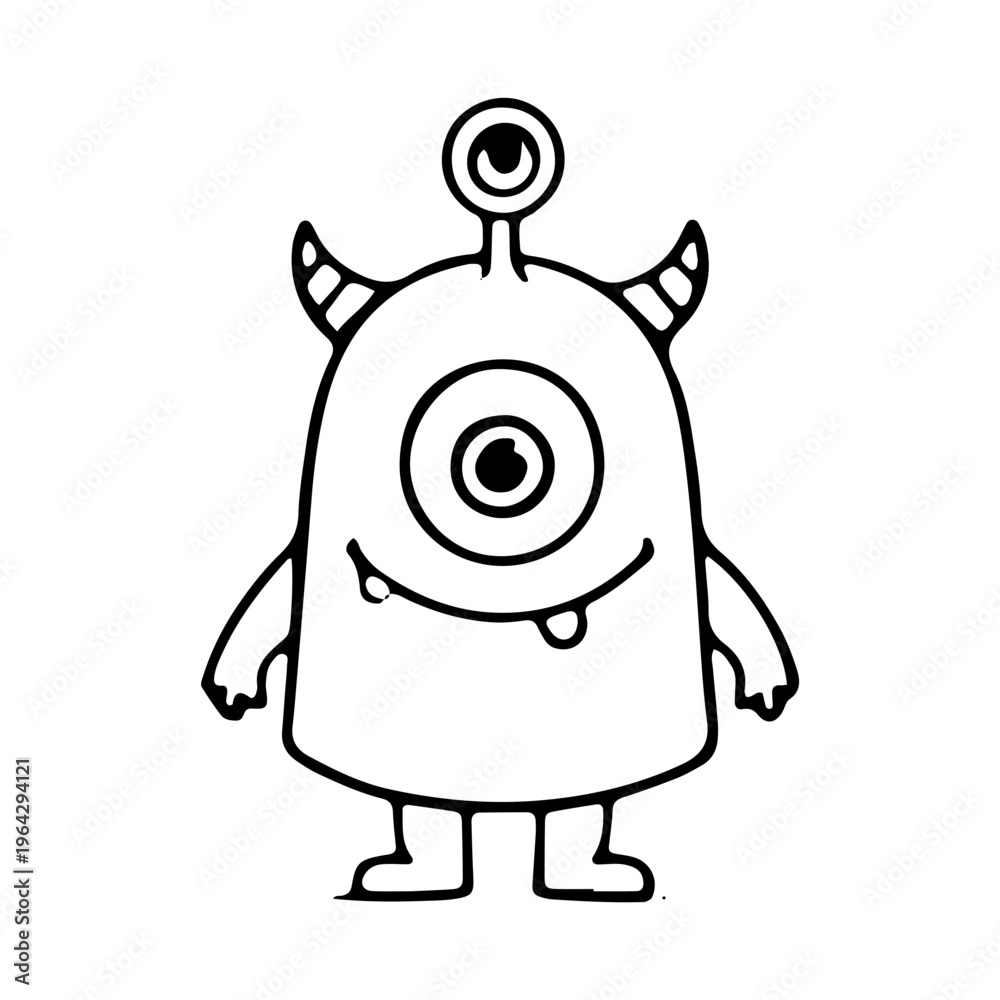 Fototapeta premium Cute One-Eyed Monster Outline