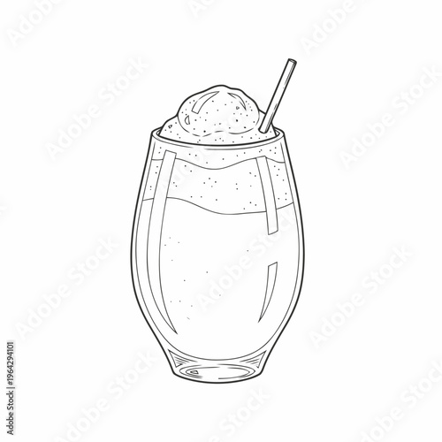 A delightful hand-drawn illustration of a refreshing iced beverage in a tall glass, topped with whipped cream and served with a straw
