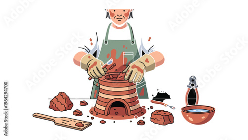 Crafting Pottery: A dedicated artisan sculpts a new creation, showcasing the patient artistry of pottery