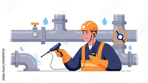 Pipe Inspection: A skilled worker meticulously inspects a network of pipes with specialized equipment.