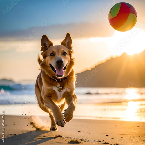 Dogs Joyful Beach Run - A Sunny Chase for the Ball.