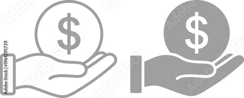 Vector graphic illustration of two hands holding dollar coins