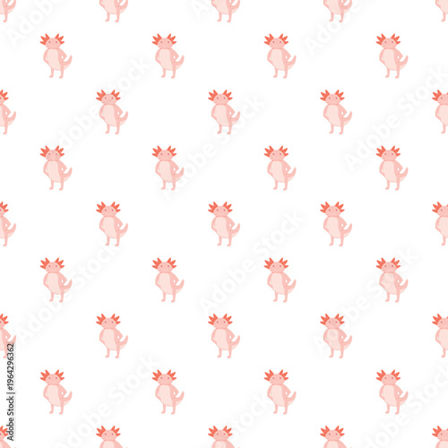 Pink axolotl cartoon characters repeating creating a seamless pattern