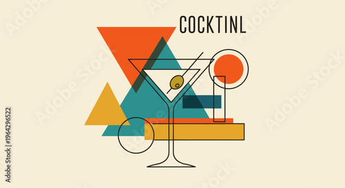 Geometric shapes form a stylized cocktail glass on a table indoors