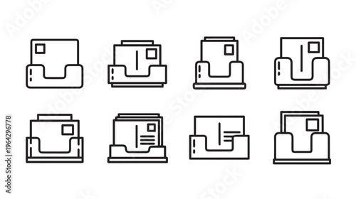 Business Card Holder Icons Set Office Supplies Vector Graphics