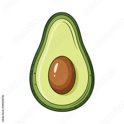 Cartoon Avocado Half with Pit - Fresh Fruit Vector Illustration