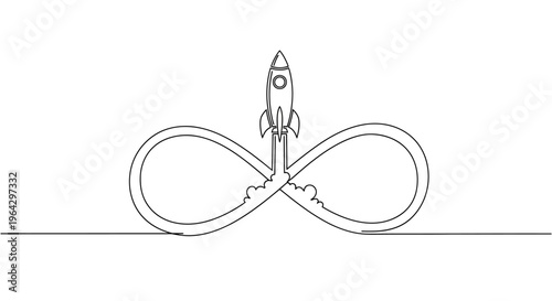 Rocket Launching from Infinity Loop Symbol, Continuous Growth Concept