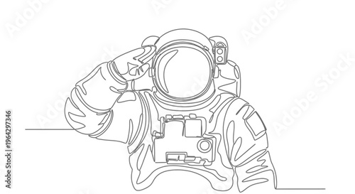 Astronaut Saluting in Continuous Line Drawing Style