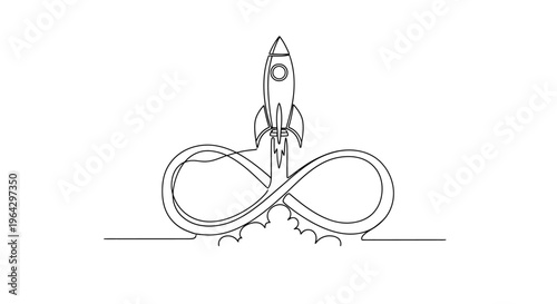 Rocket Launching with Infinity Loop Symbol, Continuous Line Art